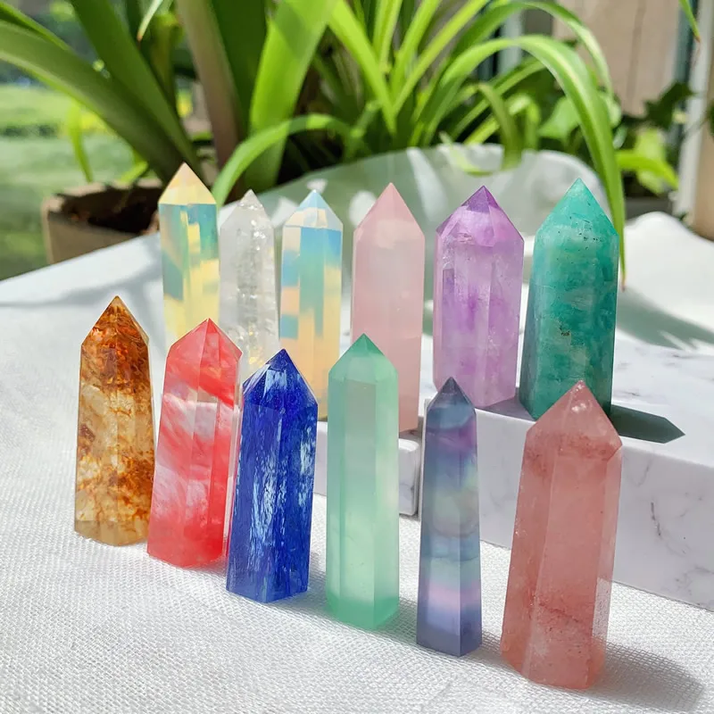 Energy Natural Crystal Stone Amethysts Clear Quartz Amazonite Healing Pyramid Point Wand Hexagonal Ore Mineral Home Decor Bead