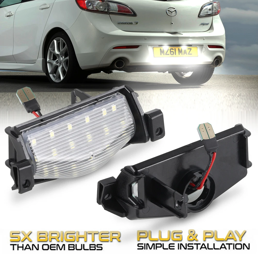 2Pcs Error Free LED License Plate Lights For Mazda3 2009-2013 Mazda 2 2011-2013 Car Rear Number Lamps White Auto Accessories