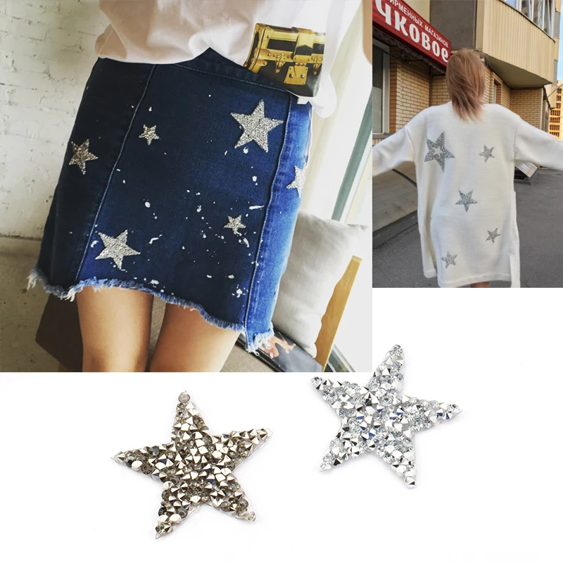 Pearl Rhinestone Star Patches Sew on Stickes Applique 3D Handmade Beaded Diy for T-shirt Appliques Clothes Stickers Clothing