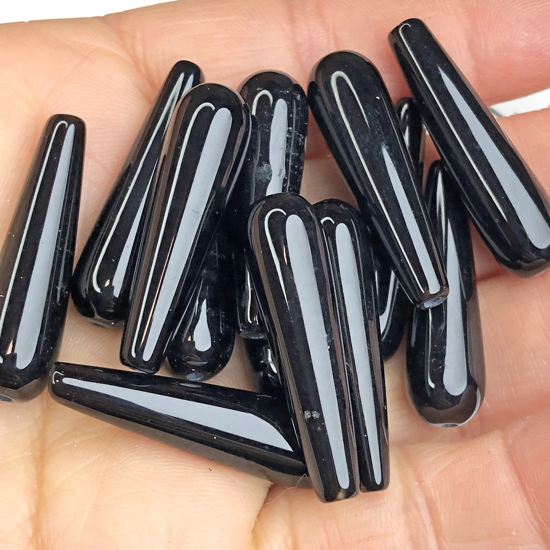 Water Drop Shape Natural Black Agates Stone 9x30mm Loose Spacer Pendant Beads For Jewelry Making Diy Bracelet Earring Necklace