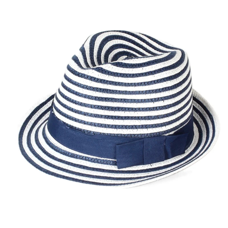 Wholesale Fashion Style Summer Straw Hat Panama Sunshade Paper Striped Beach Women Short Brim Blue Spring Summer Autumn