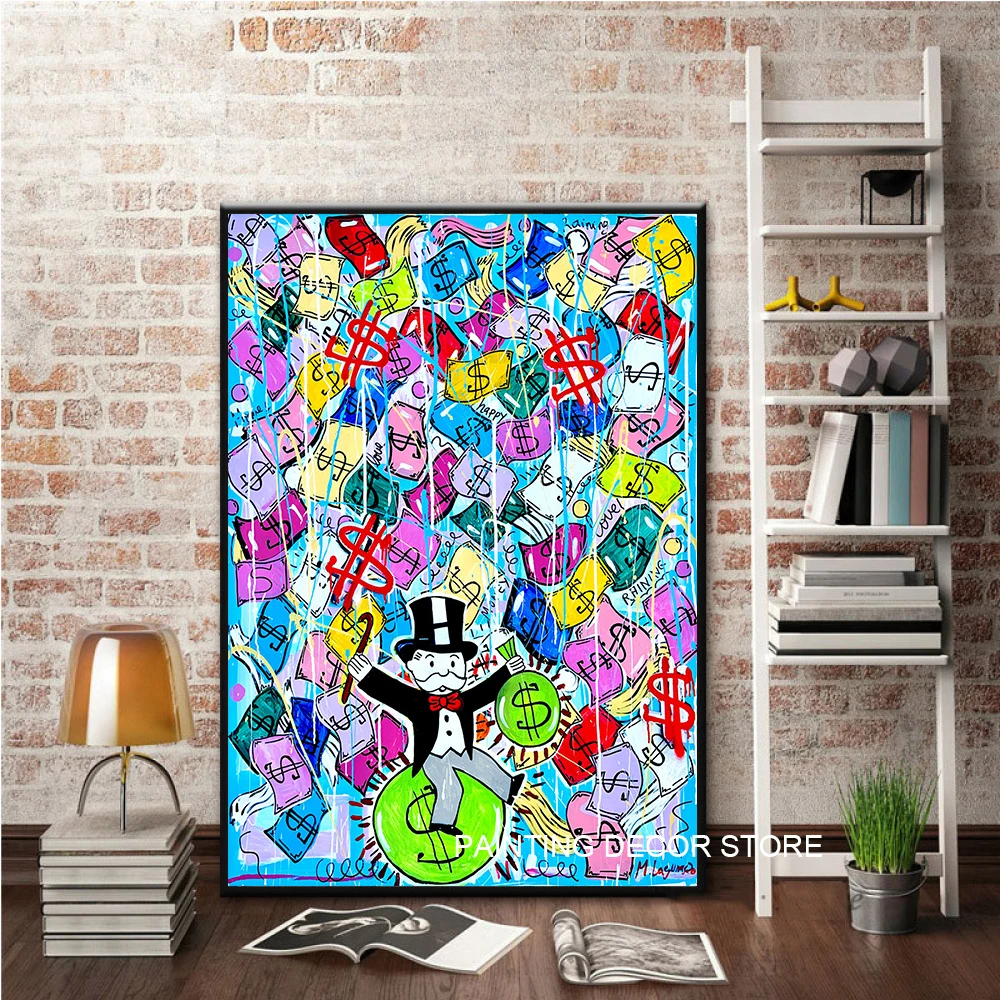 Graffiti Art Monopoly Money Paintings on The Wall Art Canvas Posters and Prints Modern Wall Pictures for Living Room Home Decor