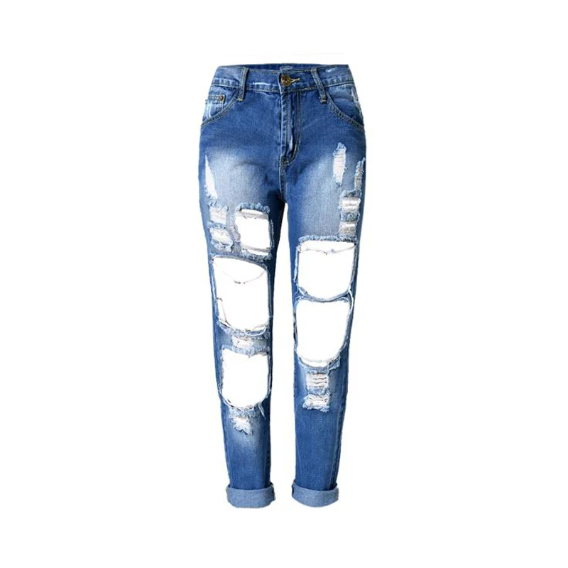 Women's Bleached Ripped Jeans Cotton Denim Pants Slim Elasticity Skinny Pants Moustache Effect Vintage Jeans Spring Fashion