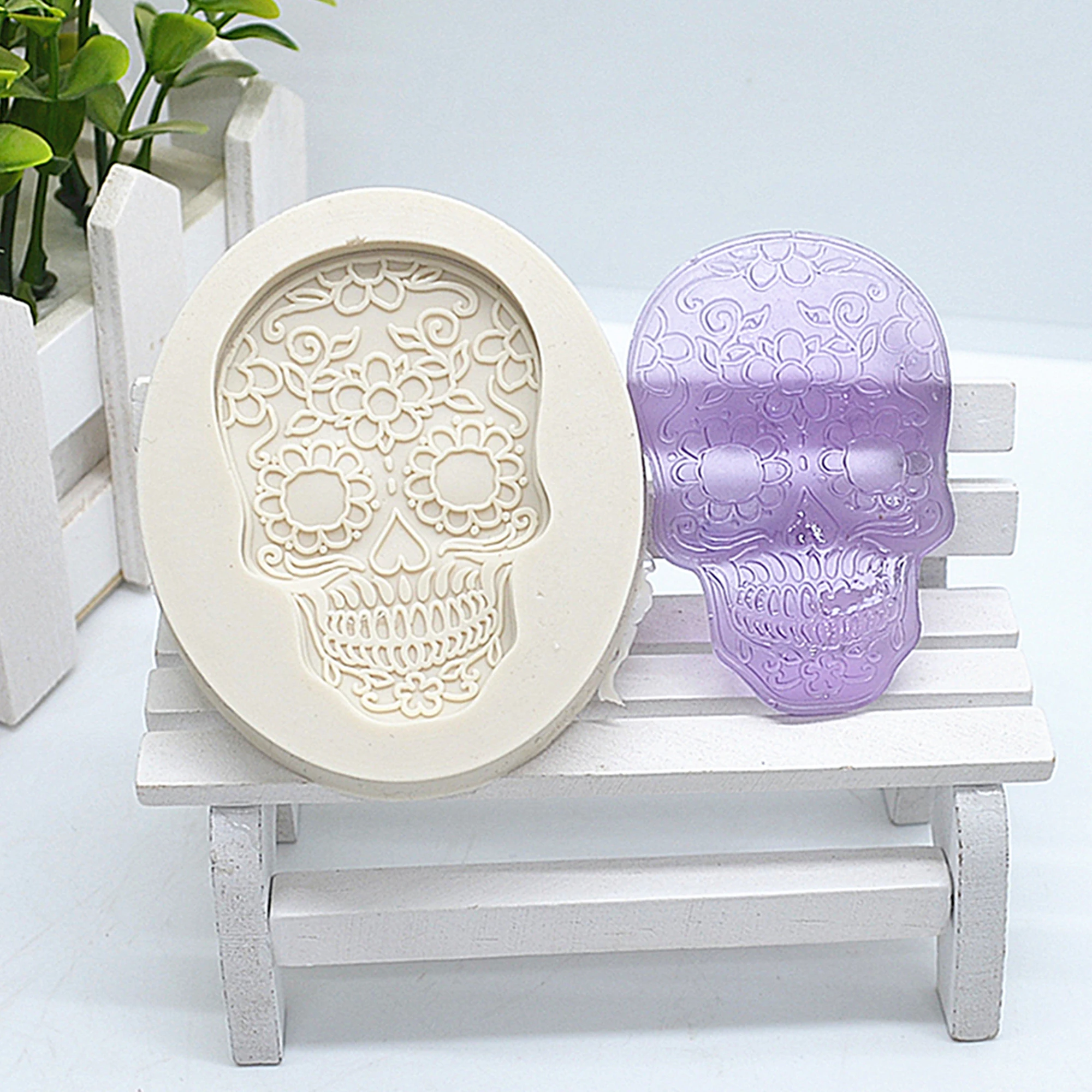 DIY Skull Fondant Cake Silicone Mold Halloween Skull Shaped For Baking Polymer Clay Chocolate Pastry Decoration Tools