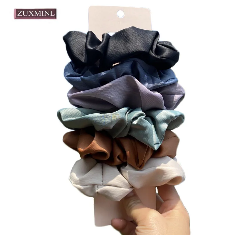 6pc /lot Fashion Satin Silk Hair Bands For Women Ealstic Scrunchie Set Girls Solid Color Hair Tie Gum Ponytail Hairband Headwear