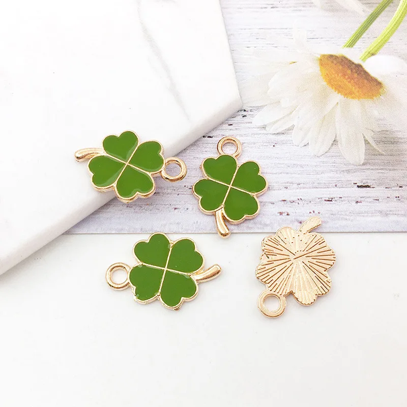 10pcs 11*18mm New Full Enamel Four Leaf Clover Charms Pendants For DIY Jewelry Making Handmade Earrings Bracelet Pendants