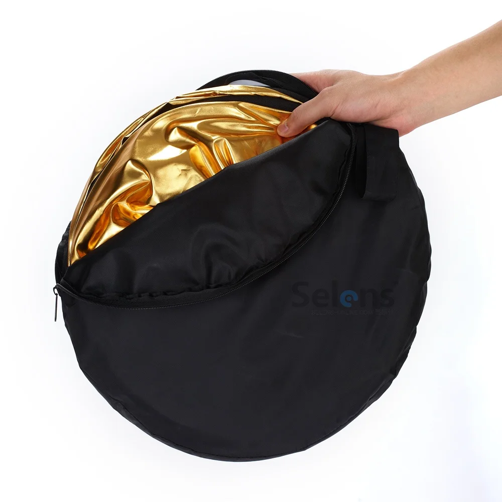 Selens 2 in 1 30/60/80/110 cm Reflector Portable Collapsible Disc Light Diffuser Gold Silver for Selfie Photography Studio