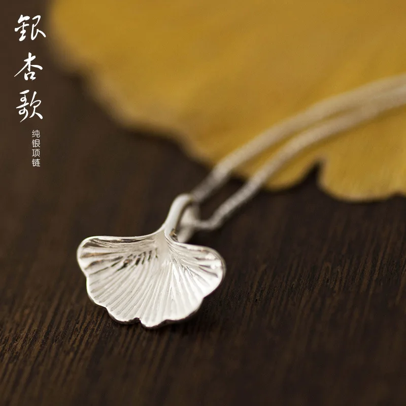 100% 925 Sterling Silver Necklace for Women Long Chain Ginkgo Pendant Necklace Party Ornament Jewelry Gift Womens Accessoires