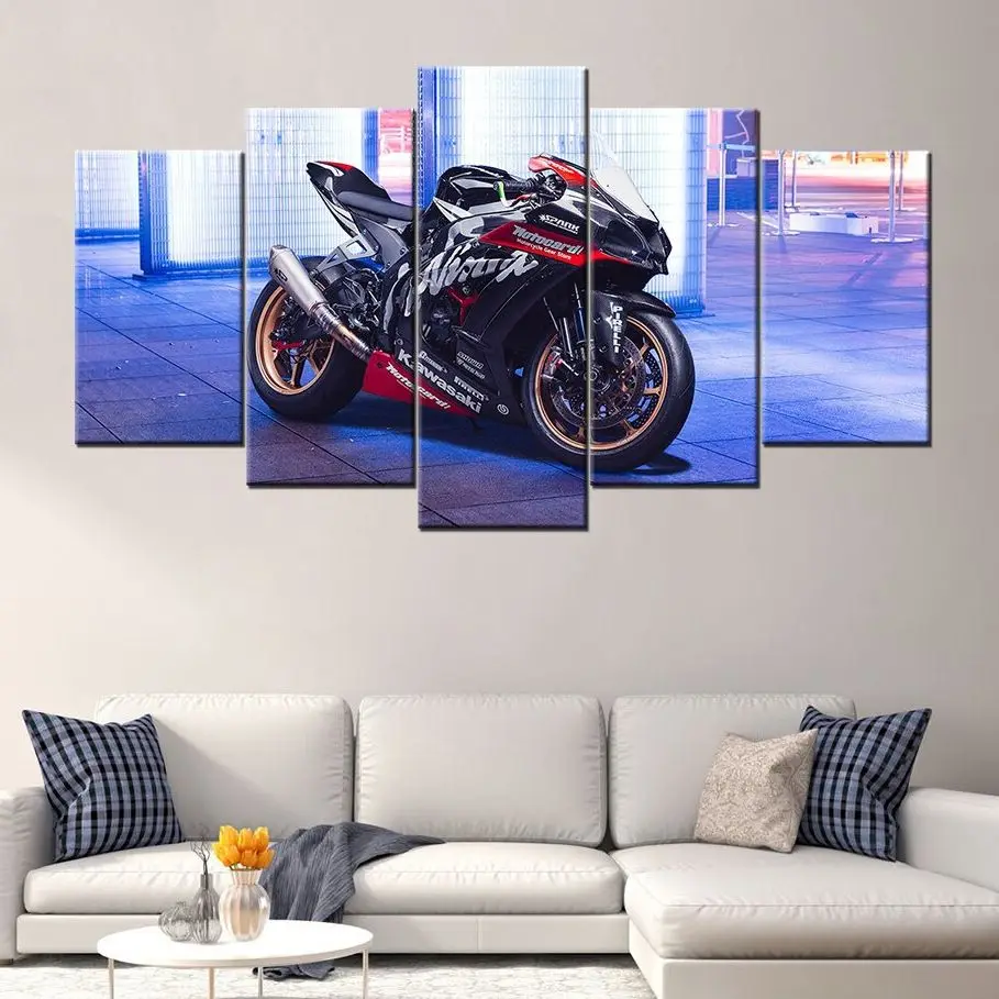 

No Framed Canvas 5 Panel Kawasaki Ninja ZX 10R Motorcycle Modular HD Decorative Wall Art Posters Pictures Home Decor Paintings