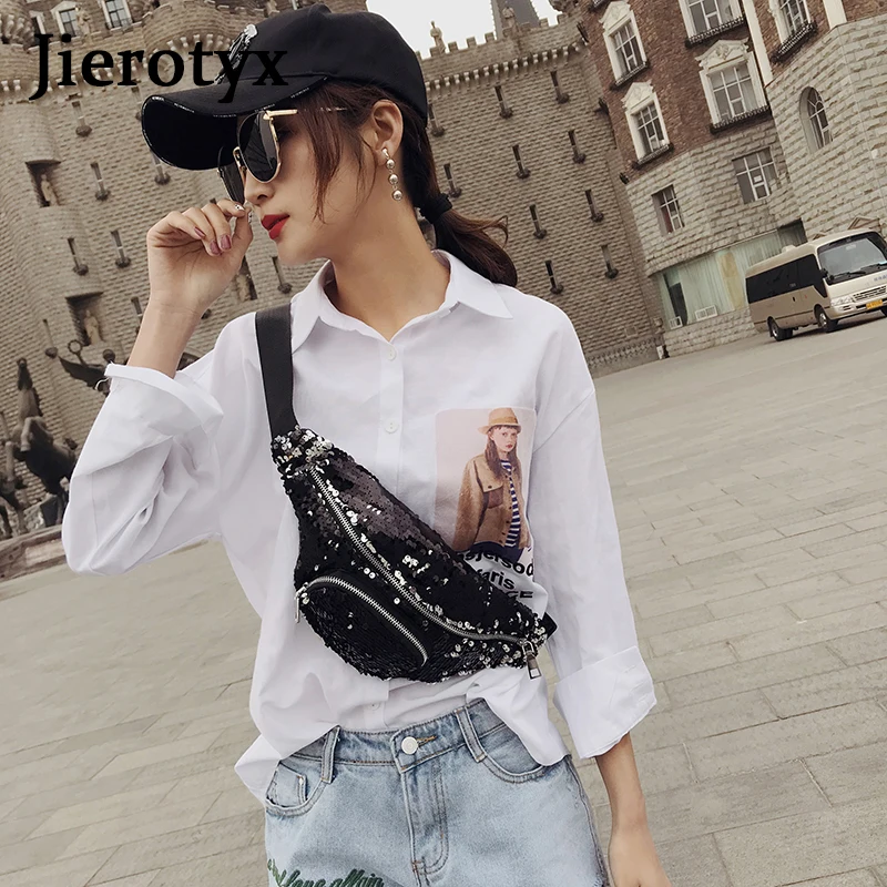 JIEROTYX Waist Bag For Women Fashion Chest Pack Luxury Brand Paillette Casual Travel Bum Belt Bag Belly Bags Women\'s Fanny Pack