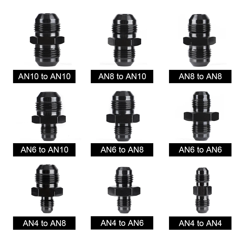 Óleo Combustível Mangueira End Adapter, um macho para um acoplador macho, Straight Alumínio União Alargamento, AN4, AN6, AN8, AN10