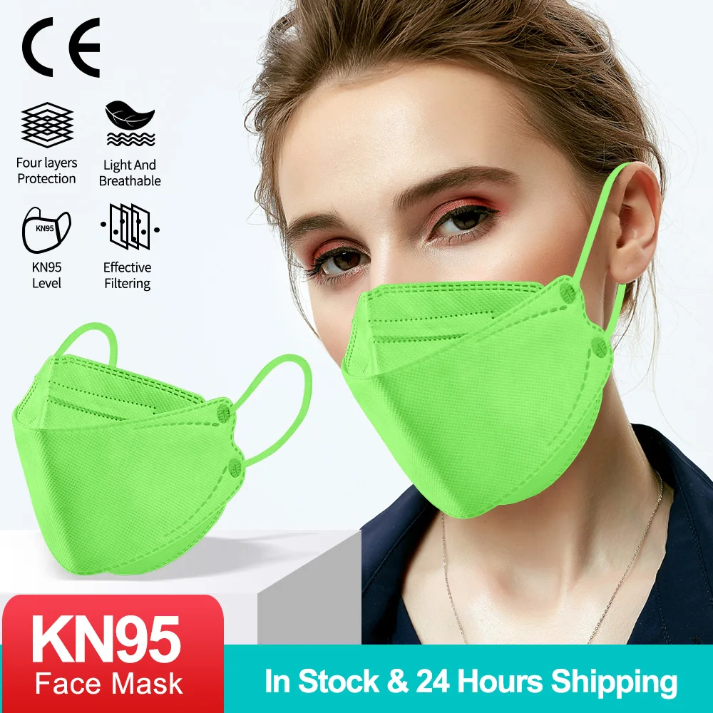 

10-100Pieces kn95 maske ffp2mask Masques ffpp2 ce Efficient protect kn95 fish mask ffpp2mask Mascarilla fpp2 homologada green