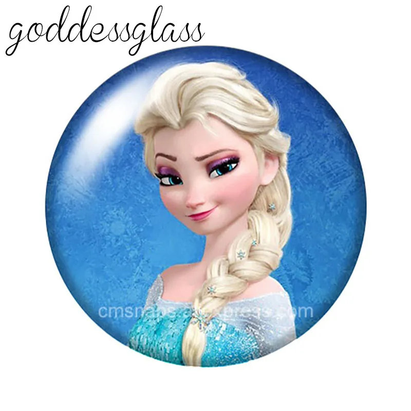 Disney Princess Elsa Anna Cute Olaf 10pcs Round photo glass cabochon 18mm snap buttons for 18mm snap bracelets jewelry wholesale