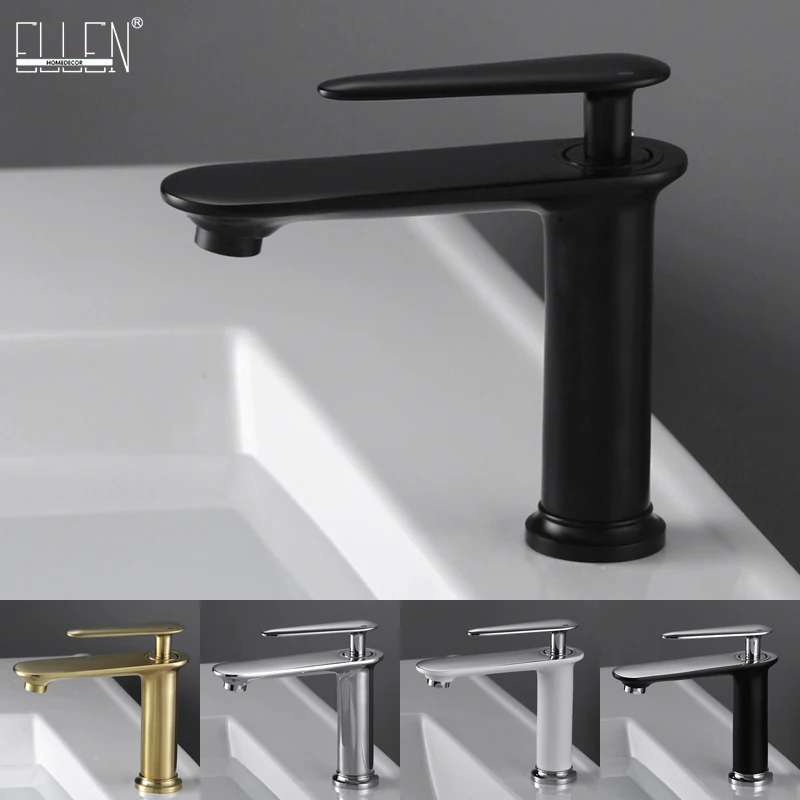 

ELLEN Bathroom Basin Sink Faucet Black Hot Cold Water Mixer Crane Deck Mounted Chrome Finished Button Faucets EL494