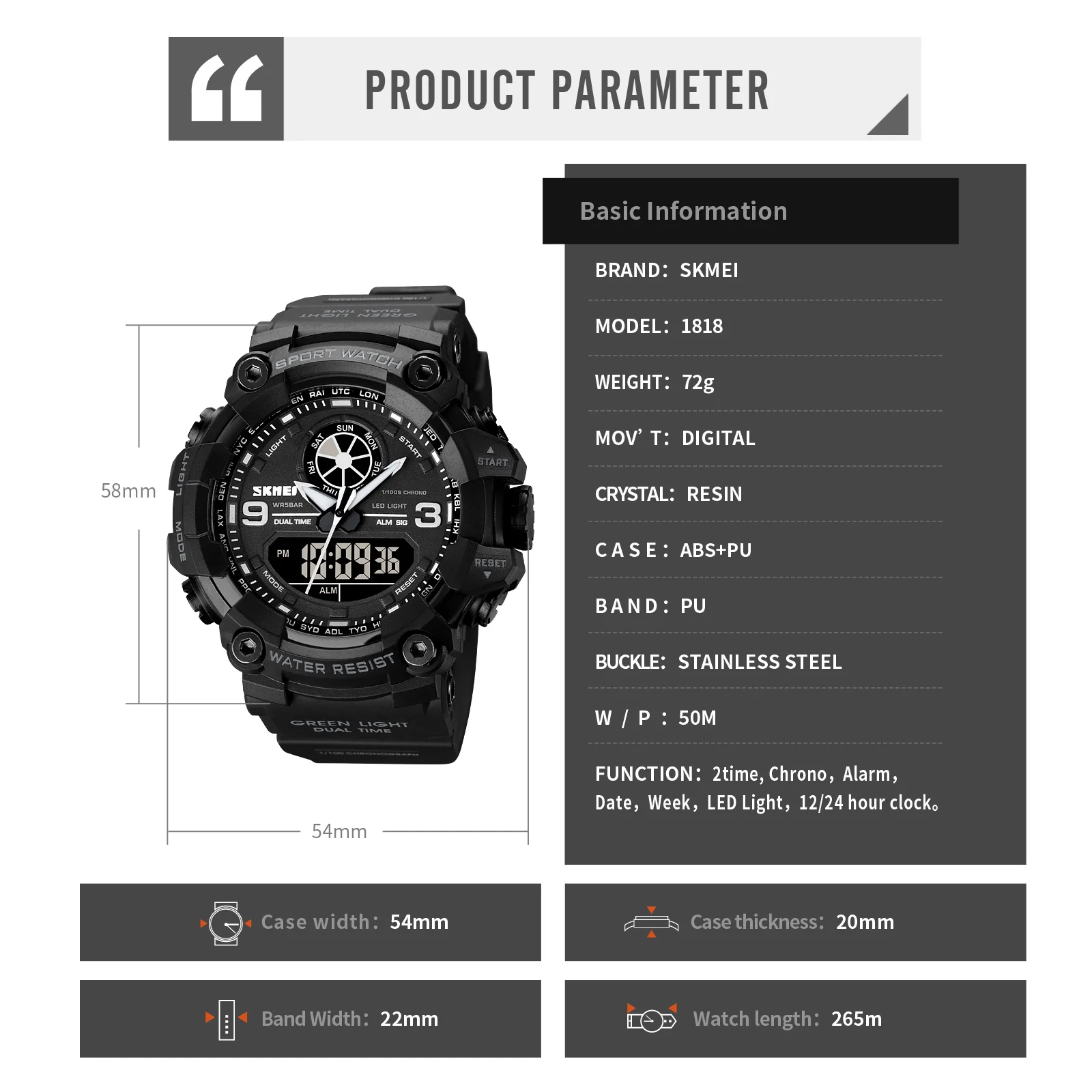 SKMEI Brand Men Sport Watches Fashion Outdoor Shockproof Waterproof Military Chrono Alarm Digital Quartz Wristwatches Clock Man