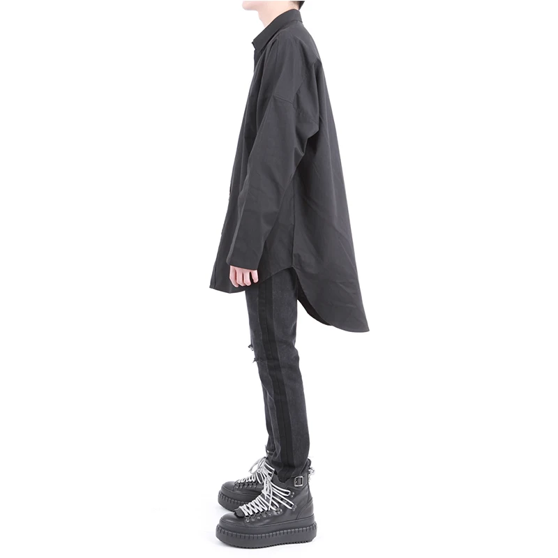 Very immortal irregular hem oversize large size loose long-sleeved shirt male round pendulum shirt long section tide male