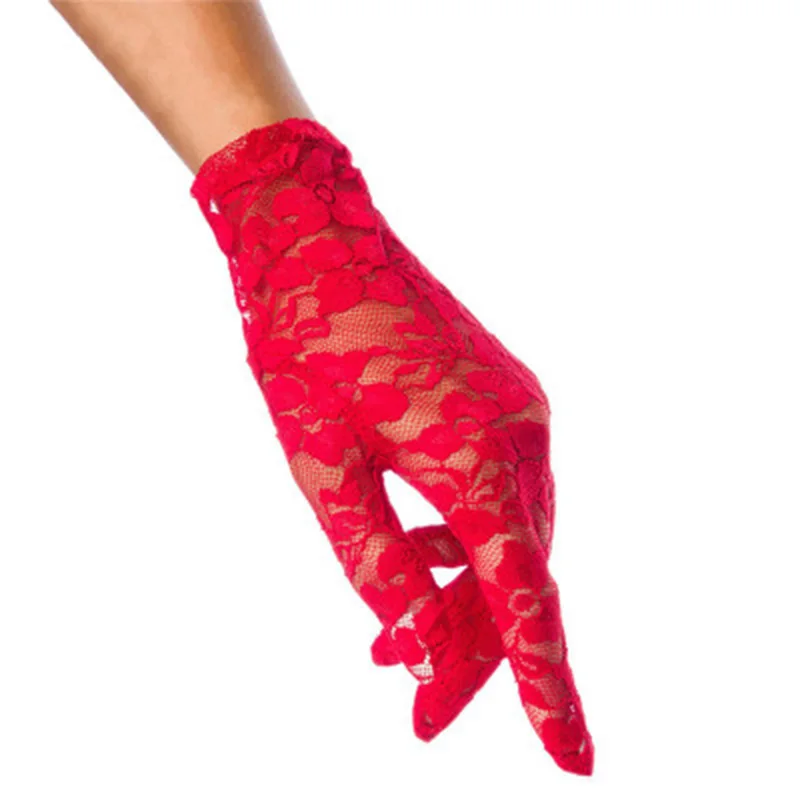 

Sexy Lace Sunscree Gloves Female Summer Ultra-Thin Short Black Mesh Elastic Transparent Sun Anti-UV Cycling Driving Gloves K48