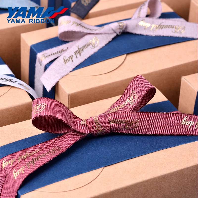 YAMA-Happy Birthday Gold Foil Printed Ribbon, Nylon Cotton Ribbons, DIY Crafts, Gifts Packaging, Party Decoration, 10Yards/Roll,