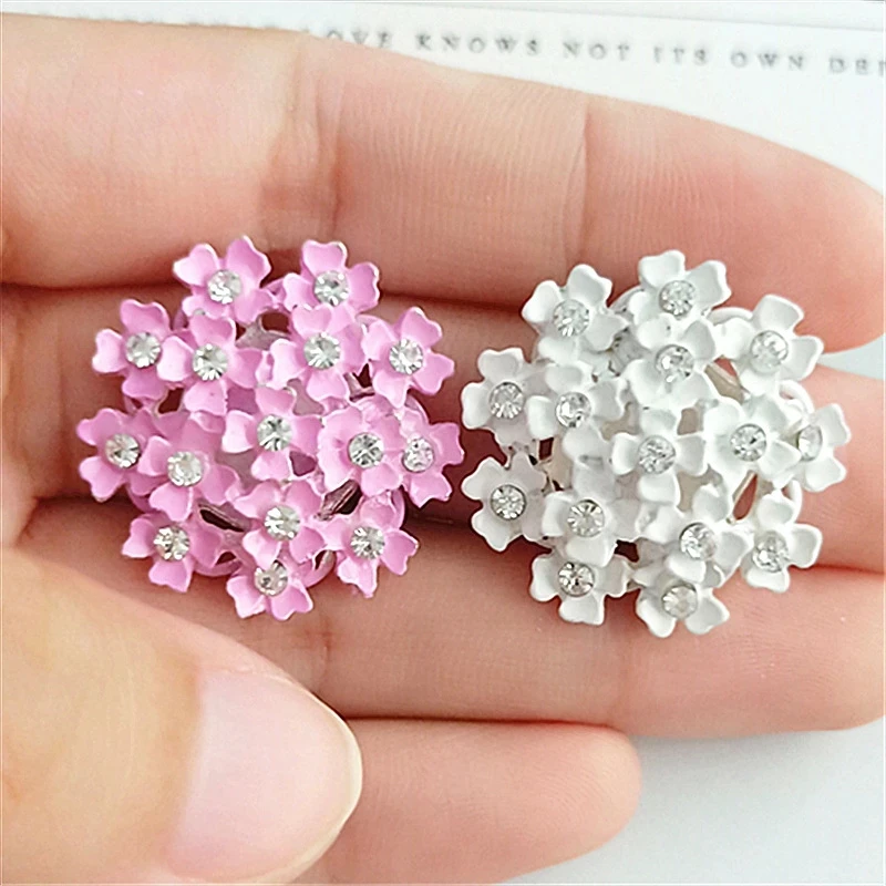 10 Pcs/lot White Pink Christmas Alloy Diamond Rhinestone Buttons Girl Hair Wedding Decorative Buttons Crafts Jewelry Accessories