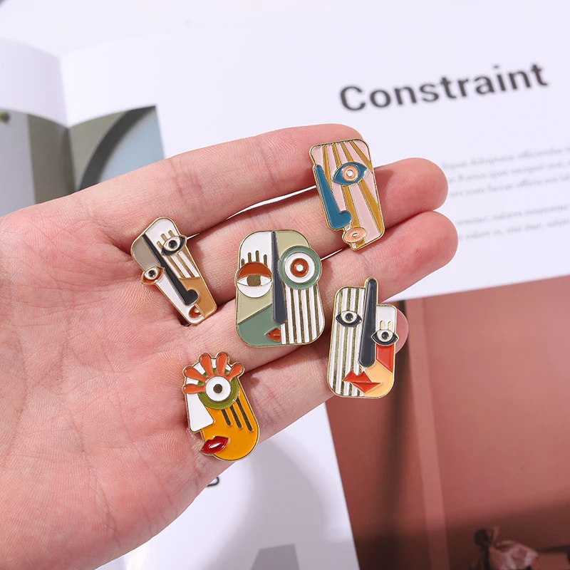 مجردة الوجه المينا دبابيس الحديثة هندسية صورة الفن المعادن دبابيس الحيوان شارات دبابيس حتى هدية للرجال النساء اكسسوارات