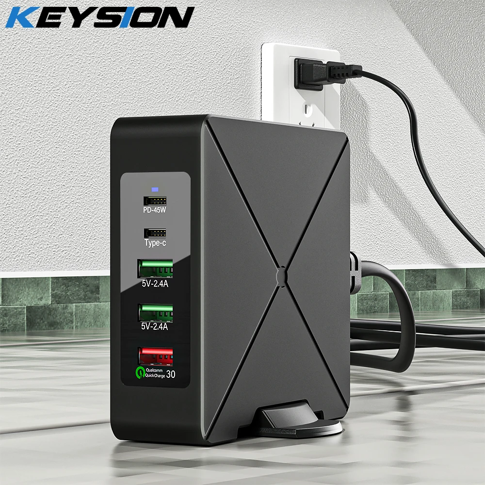 

KEYSION 75W 5 Port Multi USB C PD Charger Quick Charge QC3.0 Type C Fast Charging Travel Power Adapter with Desktop Rotary Stand