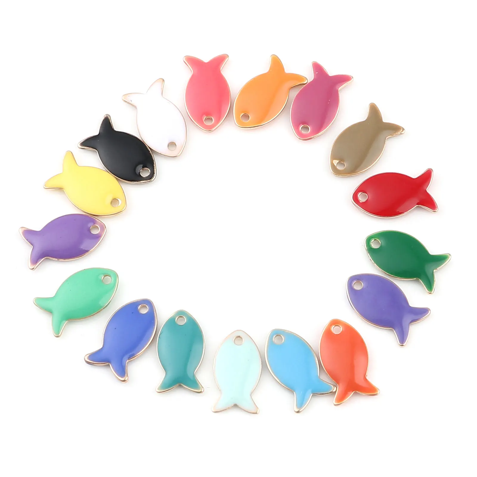 10pcs Copper Charms Multicolor Fish Enamel Sequins Pendants For DIY Making Necklace Earrings Women Jewelry Findings 14mm x 8mm