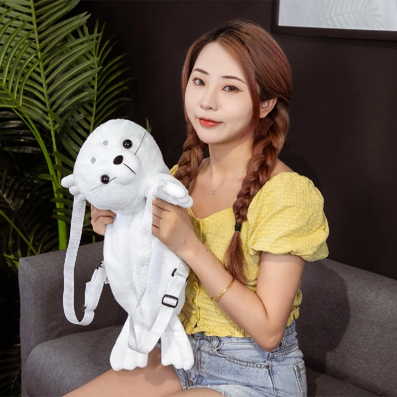 New Cute Cartoon Creative Seal Plush Toy Backpack Children Girl Kawaii Toy Plush Seal Backpack Girlfriend Birthday Gifts