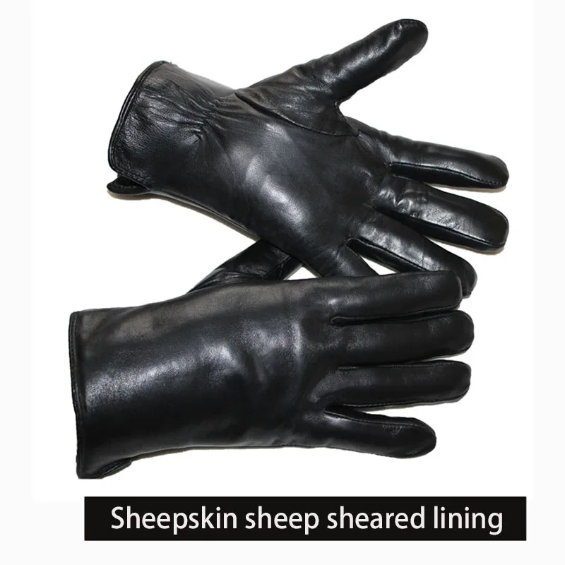 Winter Thick Sheepskin Fur Lining Warm Goatskin Gloves Men\'s Deerskin Pattern Leather Sheep Shearing Cold-Proof Finger Gloves