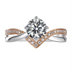 Adjustable 1-Carat Simulated Diamond Ring 925 Sterling Silver Plated Rose Gold Diamond-Cut Women's Engagement Jewelry Gift