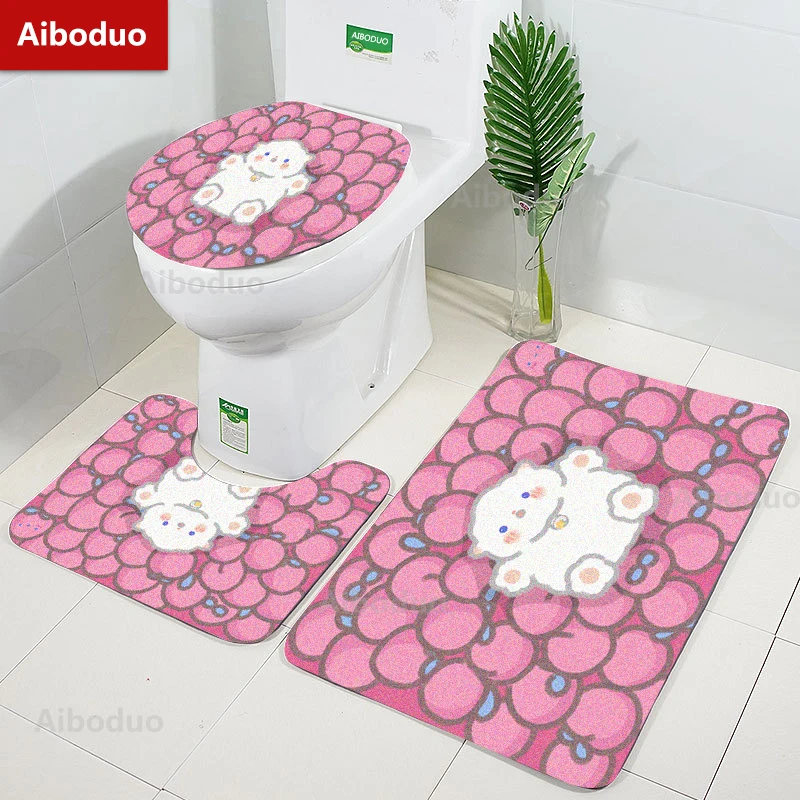 

Aiboduo Pink Strawberry Lamb 3pcs/set Toilet Lid Cover Set NonSlip BathMat Restroom Rug Carpet 50*80cm Cute Warm Home Decoration