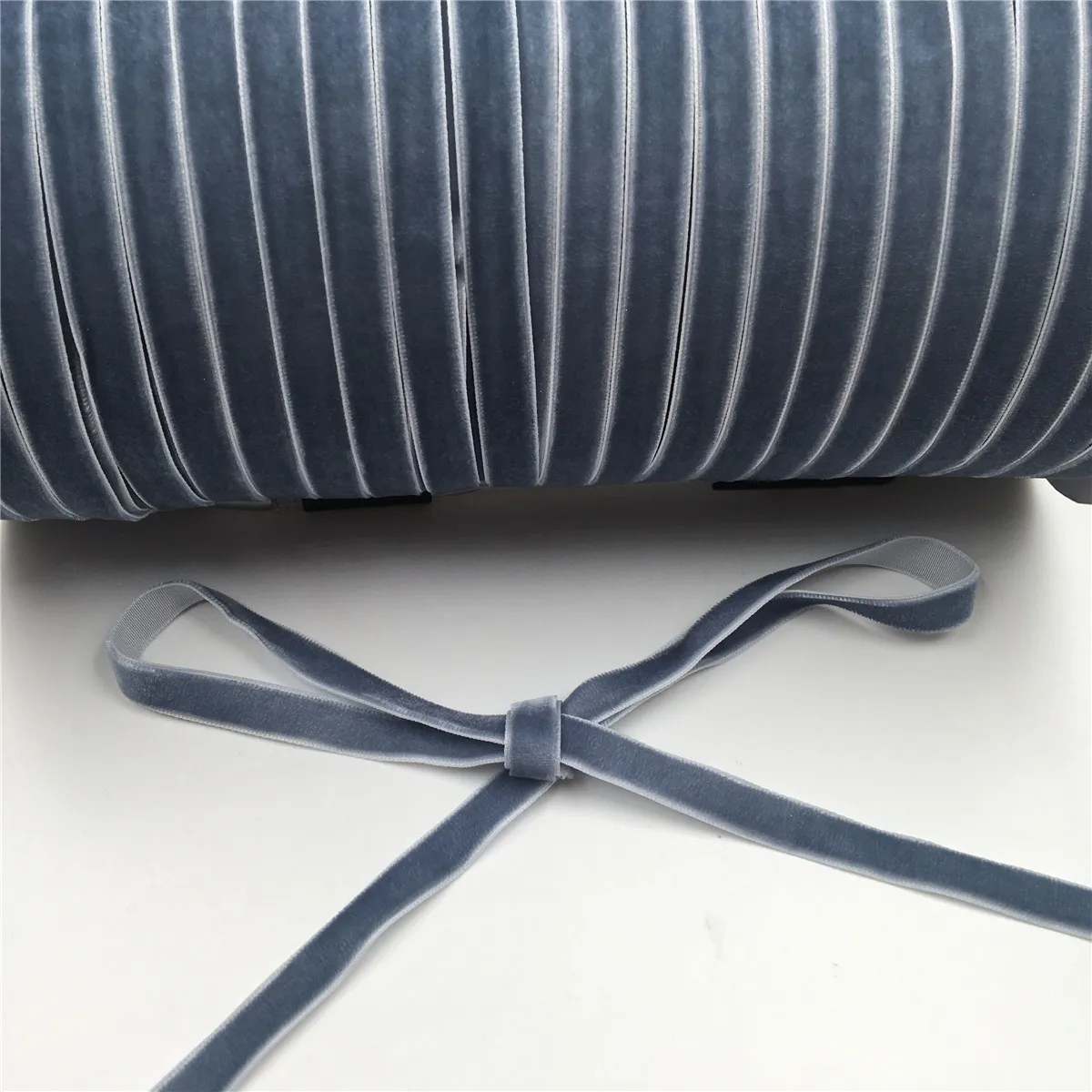 9MM 5Yards Haze Blue Single Face Nylon Velvet Ribbon None Stretch Velour Ribbons Webbing DIY Accessories