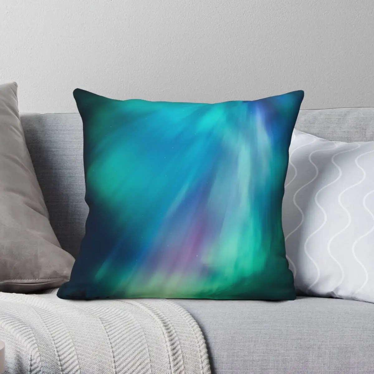 Beautiful Northern Lights Square Pillowcase Polyester Linen Velvet Pattern Zip Decorative Pillow Case Bed Cushion Case 45x45