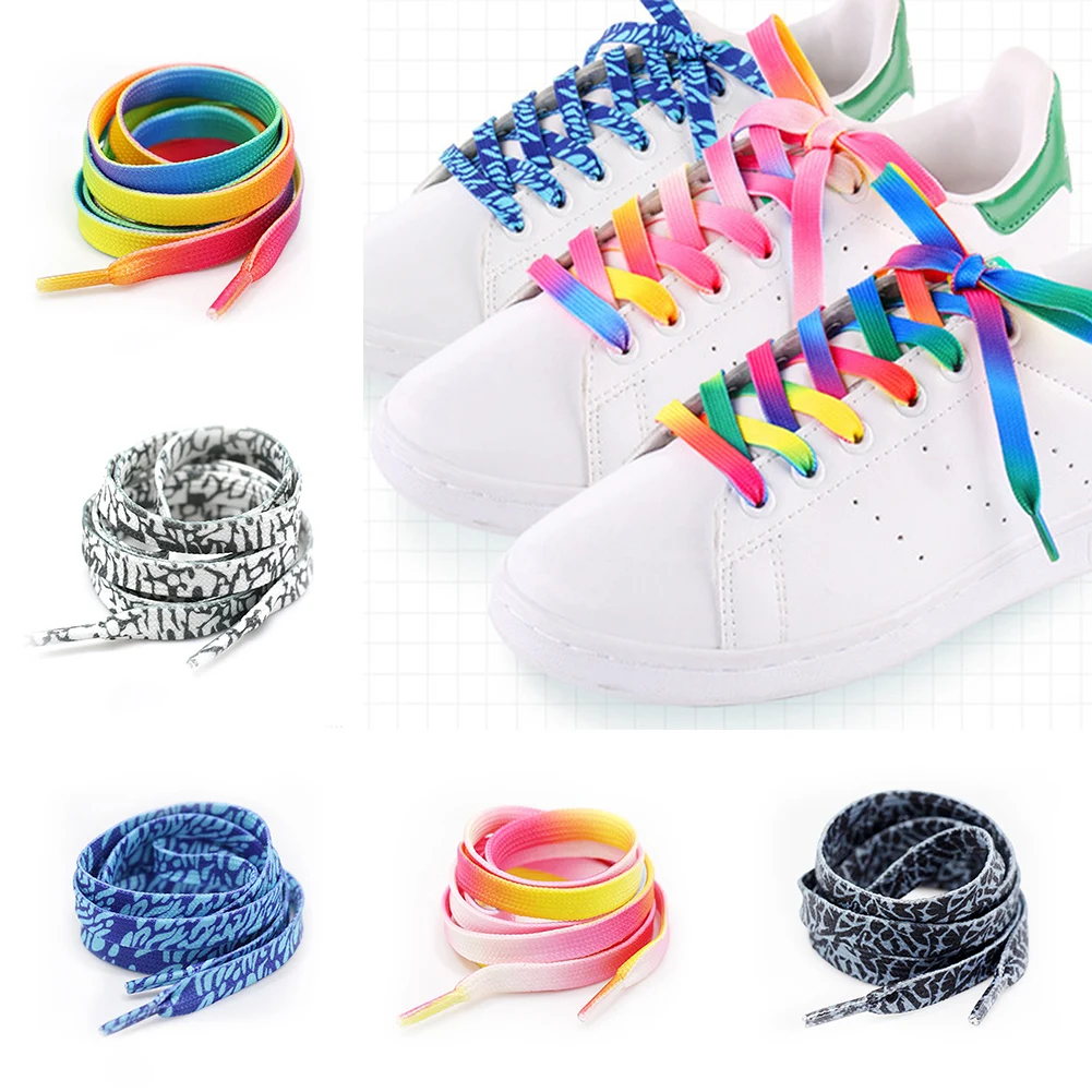 1Pair Colorful Laces Rainbow Gradient Print Flat Canvas Shoe Lace Shoes Casual Chromatic Colour Shoelaces 80CM/100CM/120CM/150CM