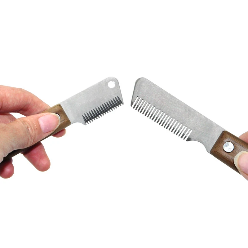 Peine profesional para el cuidado de perros, cuchillo pelador con mango de madera de acero inoxidable, utensilio para eliminar el pelo de mascotas,