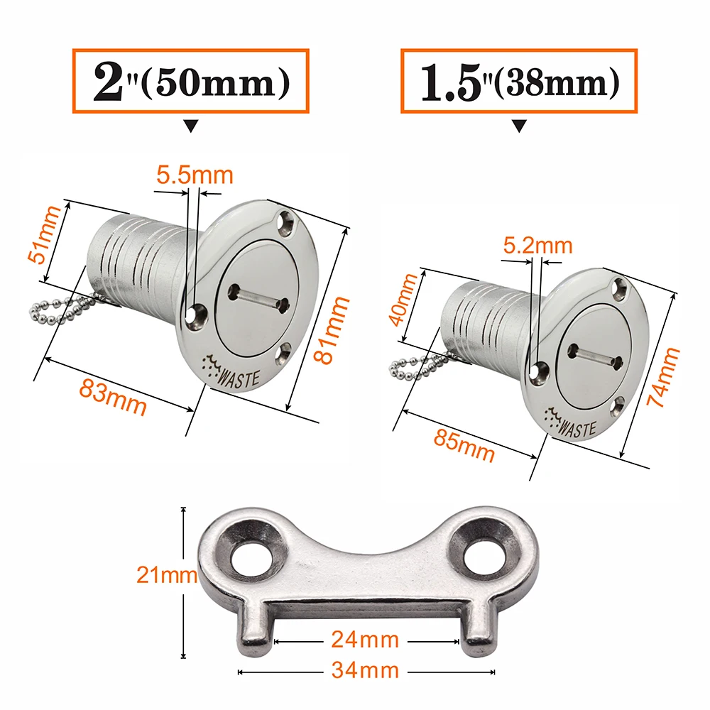 316 Stainless Steel Deck Filler Mirror Polish GAS DIESEL FUEL WASTE WATER 1.5 inch 38mm 50mm Marine Hardware Deck Filler Caps