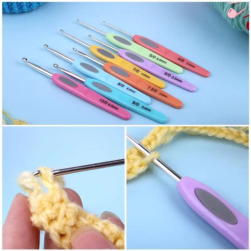 8pcs Colorful Soft Plastic Handle Alumina Crochet Hooks Knitting Needles Set 2.5-6mm Crochet For Weave Sewing Needles Tool