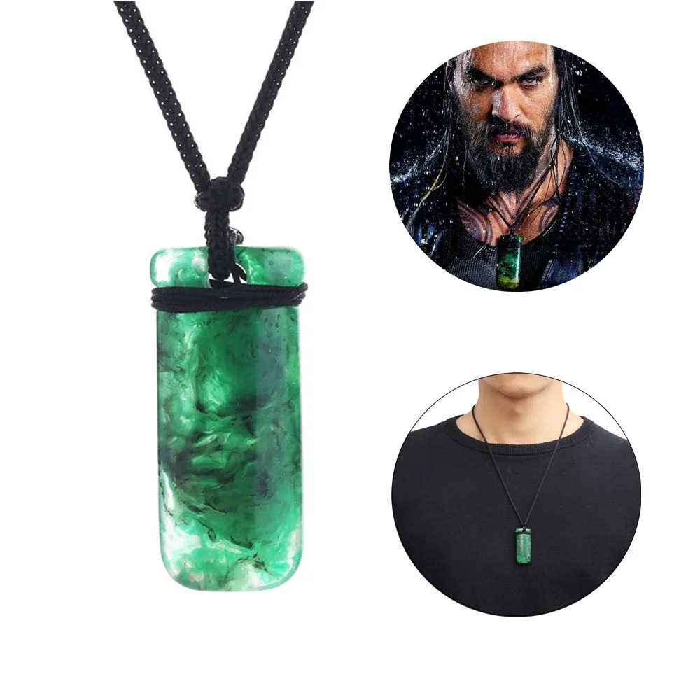 Justice L Aquaman Resin Rectangle Shape Necklace Pendant Cosplay Costume Props Jewelry Necklace Halloween Cosplay Props