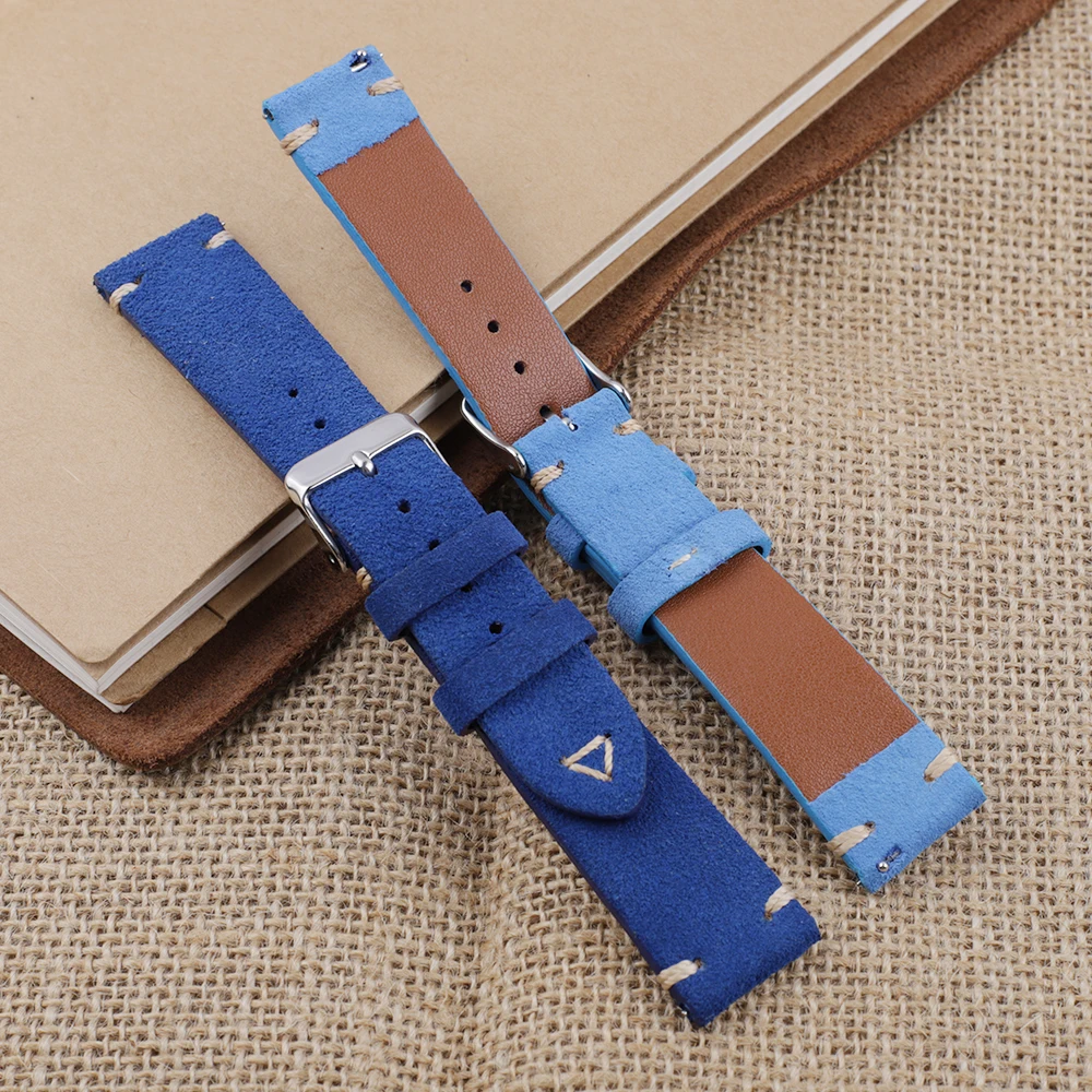 Soft Leather Suede Watch Strap 18mm 19mm 20mm 22mm Watchband Yellow Brown Quick Release Spring Bar Watch Accessories Belt