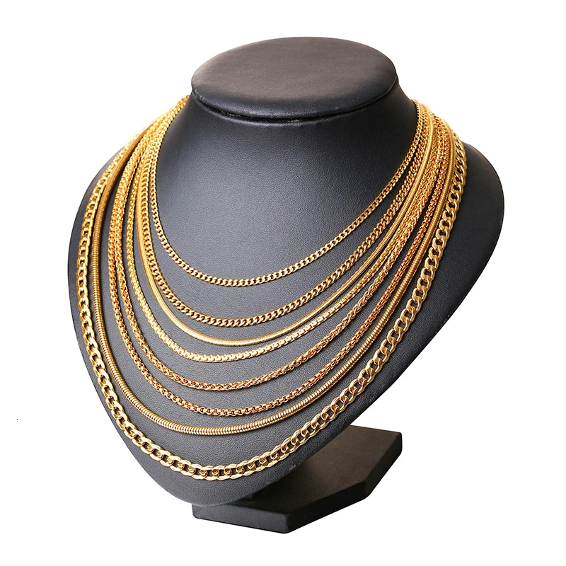 Vnox Men Women Necklace Gold Color Snake Miami Cuba Wheat Spiga Paima Link Round Box Curb Chain 24\