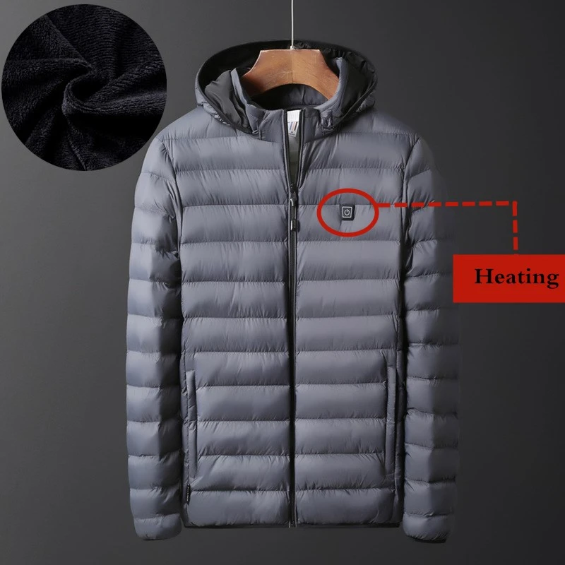 

6XL Winter Charging Heating Jacket Plus Velvet Warm USB Heated Hooded Coat Outdoor Hiking Sport Windproof Cotton Clothes Jacket