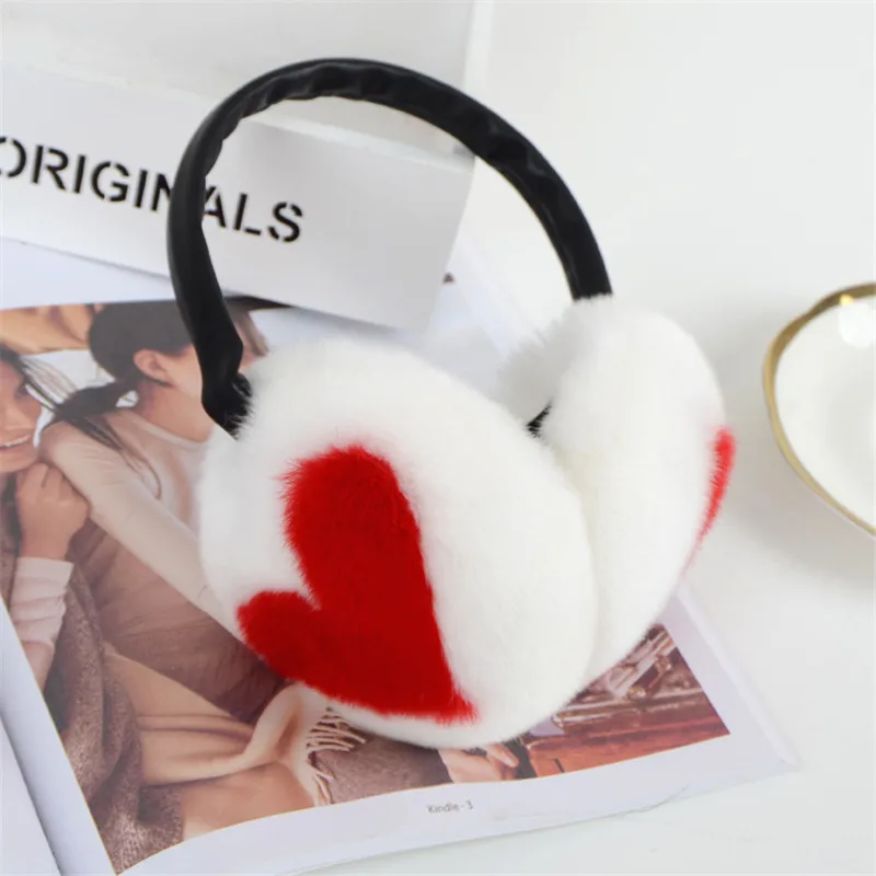 100% Natural Rex Rabbit Fur Earmuffs Female Autumn And Winter Warm Earmuffs Real Fur Fashion Love Earmuffs Gifts For Girls