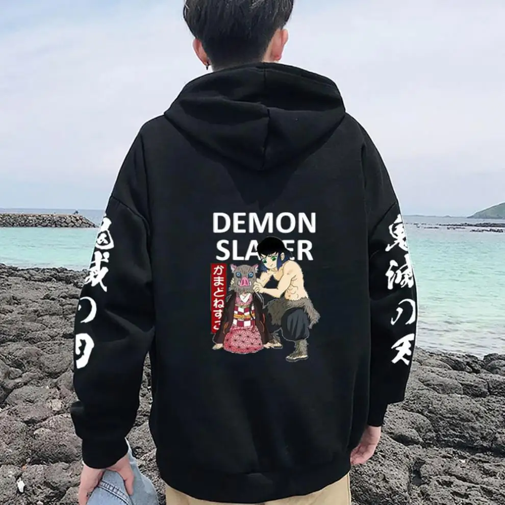 Anime Demon Slayer Tanjirou Nezuko Men/Women Hoodie Karasuno Couples Drawstring Sweatshirt Fashion Retro Streetwear Unisex Top