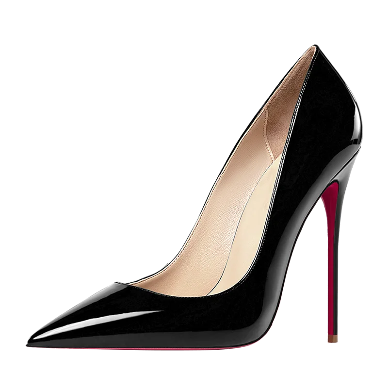 HLTINO 4.7inch Genuine Leather Shoes Women Sexy Pumps Fashion Black Nude Bright High Heel for Evening Dress Heels Red Bottom