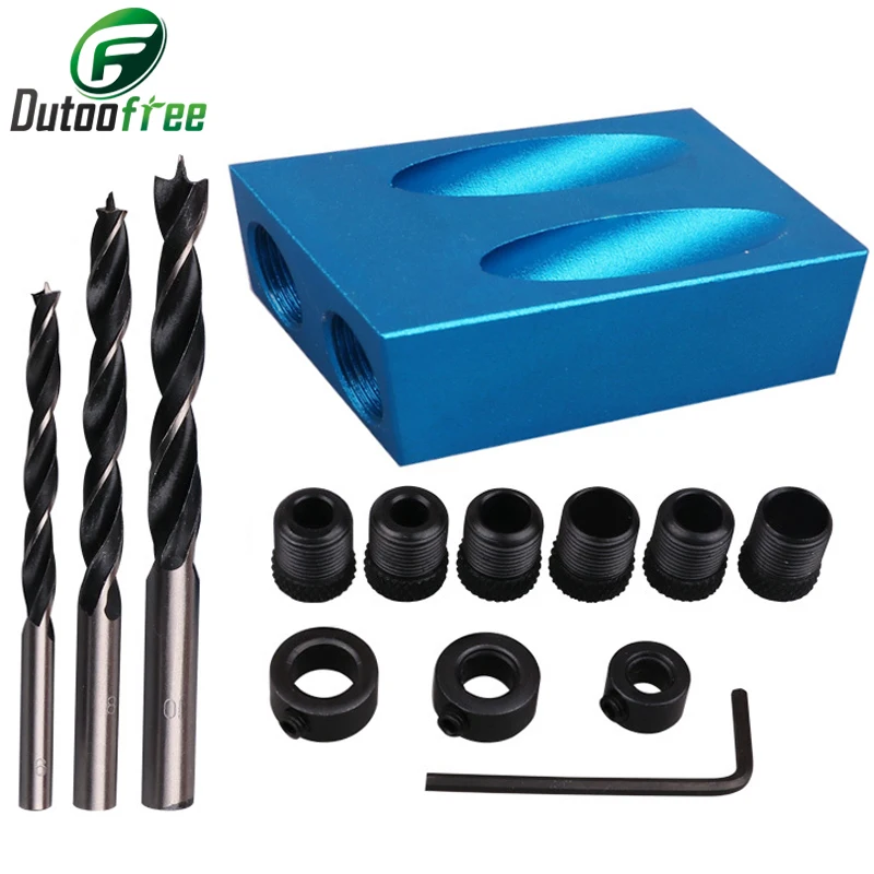 7PCS/15PCS Pocket Hole Jig Kit 15 Degree Angle Drill Guide Set Woodworking Hole Drilling Guide Locator Hole Puncher Drill Bit