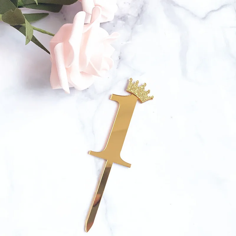 0-9 Kronen-Zahlen Happy Birthday Tortendekoration Gold Acryl Hochzeit Party Cupcake Topper für Babyparty Geschenk Dessert Dekoration – Detail 6