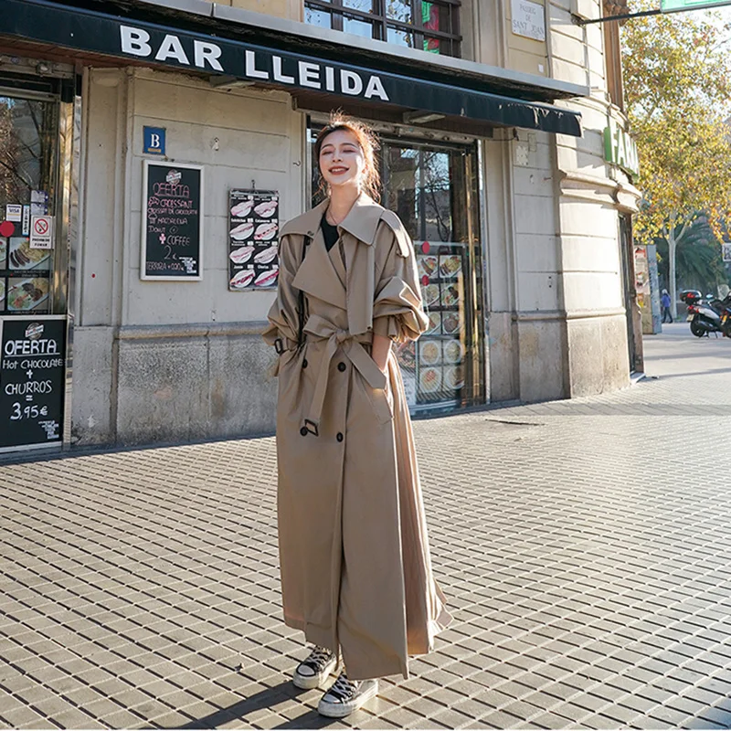 Korean Loose Oversized X-Long Women's Trench Coat Double-Breasted Belted Ladies Cloak Windbreaker Outwear 2021Spring Fall Coats