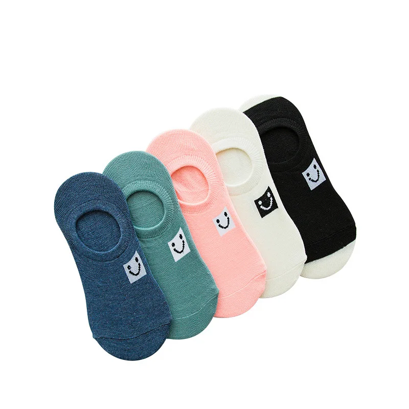 

5 pairs casual new smile cartoon Women's boat socks cotton breathable invisible Women socks all-match casual Women and Men socks