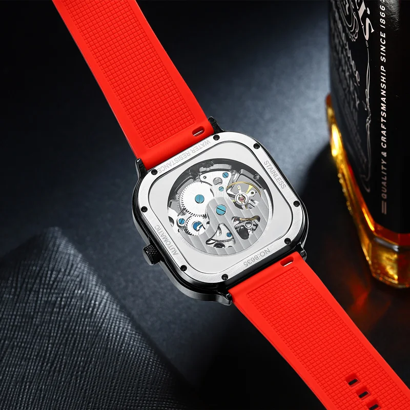 AILANG-Montre automatique carrée creuse pour homme, marque supérieure, luxe, bracelet en silicone, dix montres, nouveau, 2022