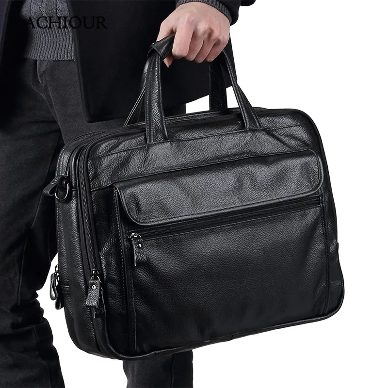 Large Men Leather Handbgs Male Genuine Leather Business Travel Brifcases Bag Men\'s 15.6 Inch Laptop Shoulder Bag Business A4 Bag