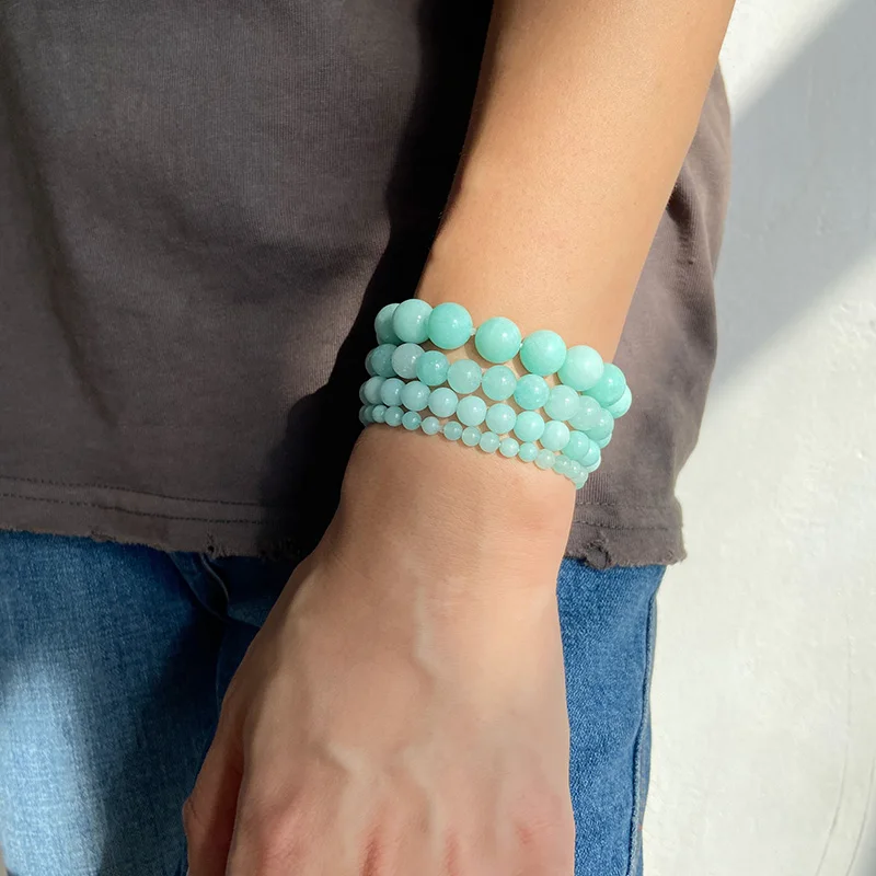 Blue Amazonite Stone Beaded Bracelets Women Men Jewelry Gem Stones Bracelet Lucky Yoga Meditation Reiki Gift Bracelets Wholesale